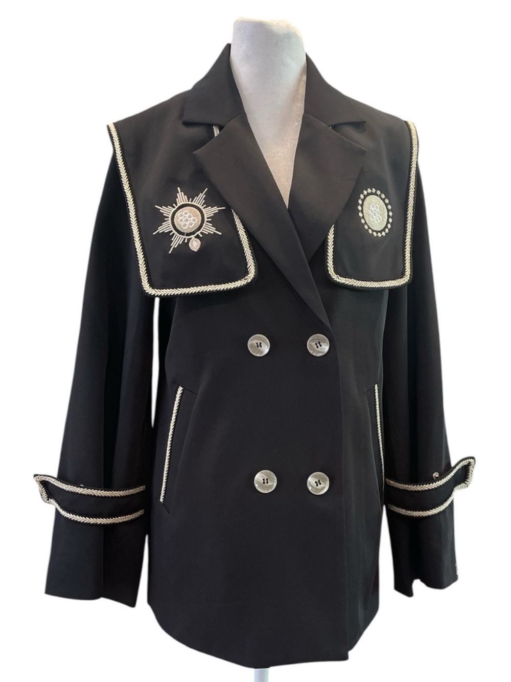 Sandro ASW Cuban Fit Navy Military Embroidered Blazer Jacket US M - Picture 2 of 8